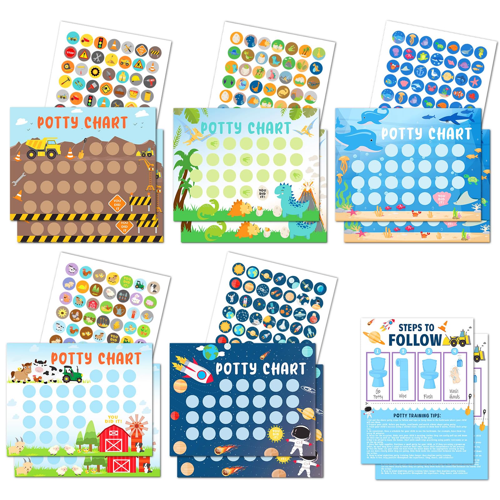 Potty Training Reward Chart for Toddler with 315 PCS Potty Training Stickers 17 PCS Potty Chart for Boys Reward Stickers for Kids Toilet Training Reward Chart (Multicolor for boy) — image 1