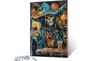 AIHONMIN Cowboy Skeleton in The Bar Paint by Number for Adult Evil Monster Acrylic Painting Kit Wall Art Gothic Painting Halloween Oil Painting Kits for Home Wall Art Bedroom Decor 16x20inch (Frameless)