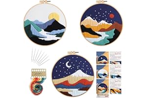 GLTAYLMY 3 Set Landscape Embroidery Kits for Beginners with Mountain Sun Moon Pattern,Adults Starter Cross Stitch Kit DIY Needlepoint Kits
