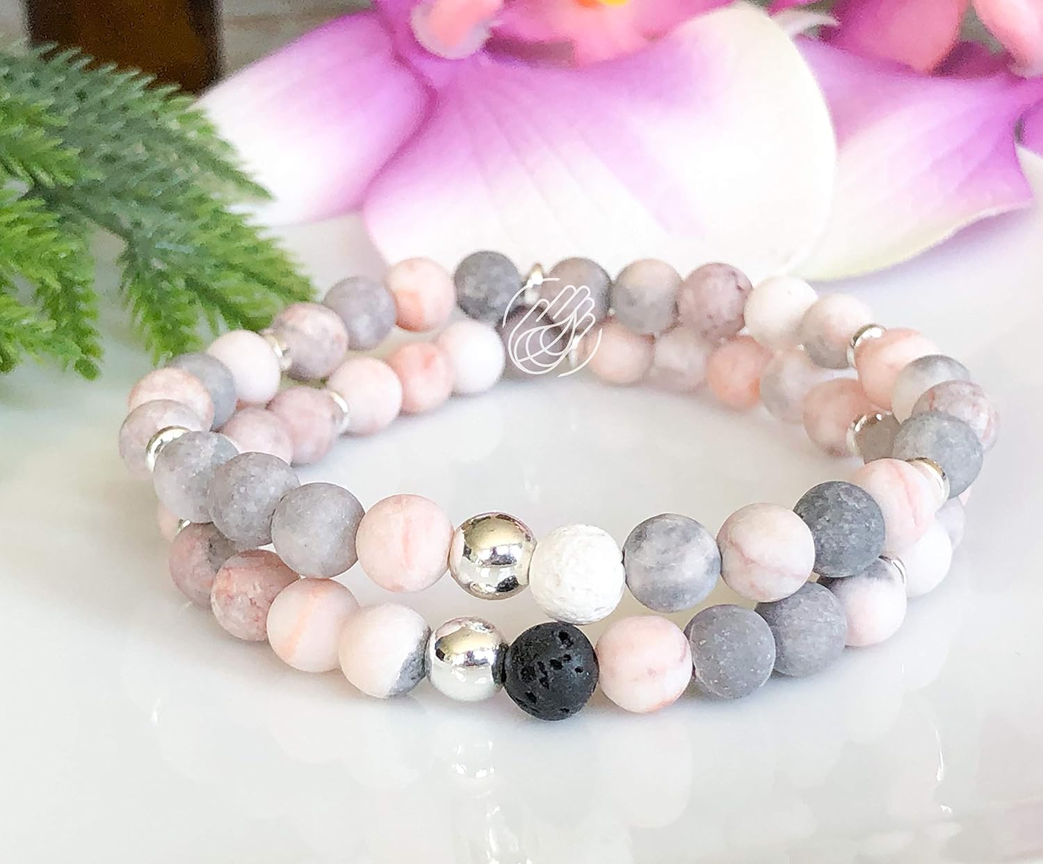 Anxiety Relief Essential Oil Diffuser Bracelet, 6mm Lava Stone