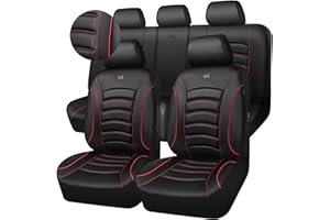 CAR PASS 3D Foam PU Leather Car Seat Covers, Universal Seat Covers Full Sets for Trucks SUV Sedan Automotive Seat Covers Armrest Airbag Compatible Waterproof Comfortable Faux Nappa Leather Black Red
