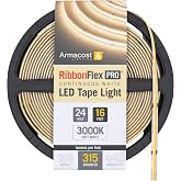 Armacost Lighting RibbonFlex Pro 24V White COB LED Strip Light Tape 3000K, 315 Lumens/Ft, 5M 172230