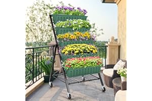 Homdox 5-Tier Vertical Garden Bed with Lockable Caster Wheels and Storage Rack - 4FT Vertical Raised Bed with 5 Garden Planter Boxes- Perfect to Grow Vegetables Herbs Flowers Indoor
