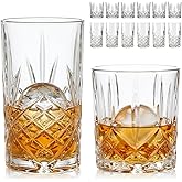 Moretoes Crystal Cocktail Glasses Drinking Glasses Set of 12 Glass Cups | Mixed Glassware Set, 12 Oz Highball Glasses &amp; 11 Oz Old Fashioned Glasses, Great for Cocktail and Other Beverages