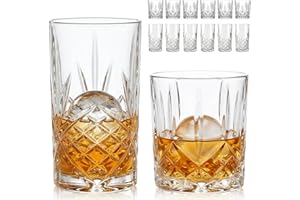 Moretoes 12 Pack Drinking Glasses Set, Crystal Glass Cups, Mixed Glassware Set, 12 Oz Highball Glasses & 11 Oz Old Fashioned 