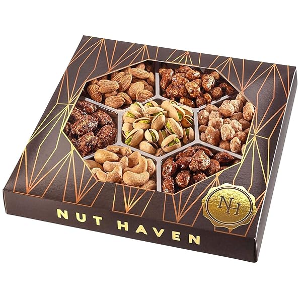 NUTS GIFT BASKET – ASSORTMENT OF SWEET & ROASTED SALTED GOURMET NUTS – ASSORTED FOOD GIFT BOX FOR BIRTHDAY, FAMILY, SYMPATHY, MEN & WOMEN.