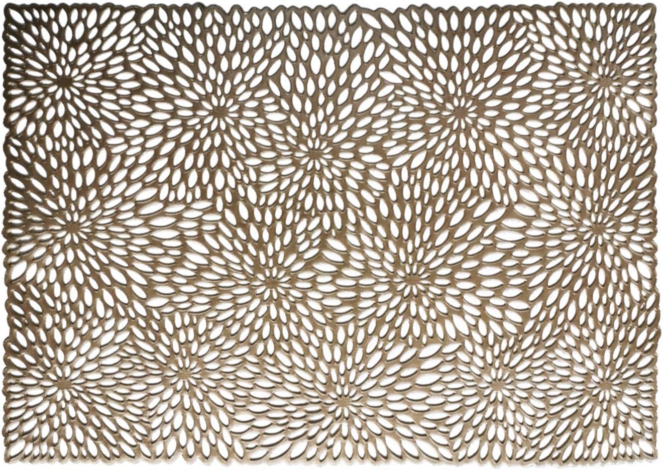 Wintop 13"×18.5" Rectangle Vinyl Placemat Hollow Out Design, Set of 6, Blooms Functional Mat for Dining Table Durable Non-Slip, Gold