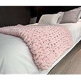 Chunky Knit Blanket Throw 40"×40", Chenille Throw Blankets, Handmade Warm & Cozy Blanket Couch Bed Home Decor, Soft Breathable Fleece Banket, Christmas for Couch Bed Sofa Best Gift (Pink)
