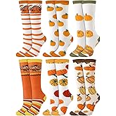 Patelai 6 Pairs Funny Thanksgiving Socks for Kids Knee High Novelty Design Autumn Turkey Pumpkin Fall Socks Holiday gifts for Child Boy Girl Aged 6-10