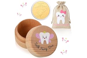 Xutong 3Pcs Tooth Fairy Kit: Cute Wooden Tooth Box & Burlap Pouch with Drawstring & Iron Coin, 5.91 x 3.94 inches (Pouch), 2 