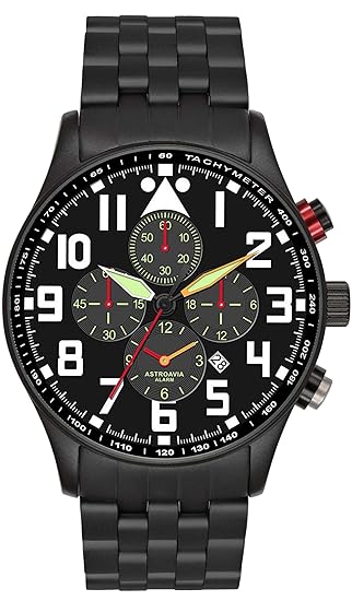 Astroavia Herren-Armbanduhr Alarm Chronograph Quarz mit Edelstahl Armband V7S