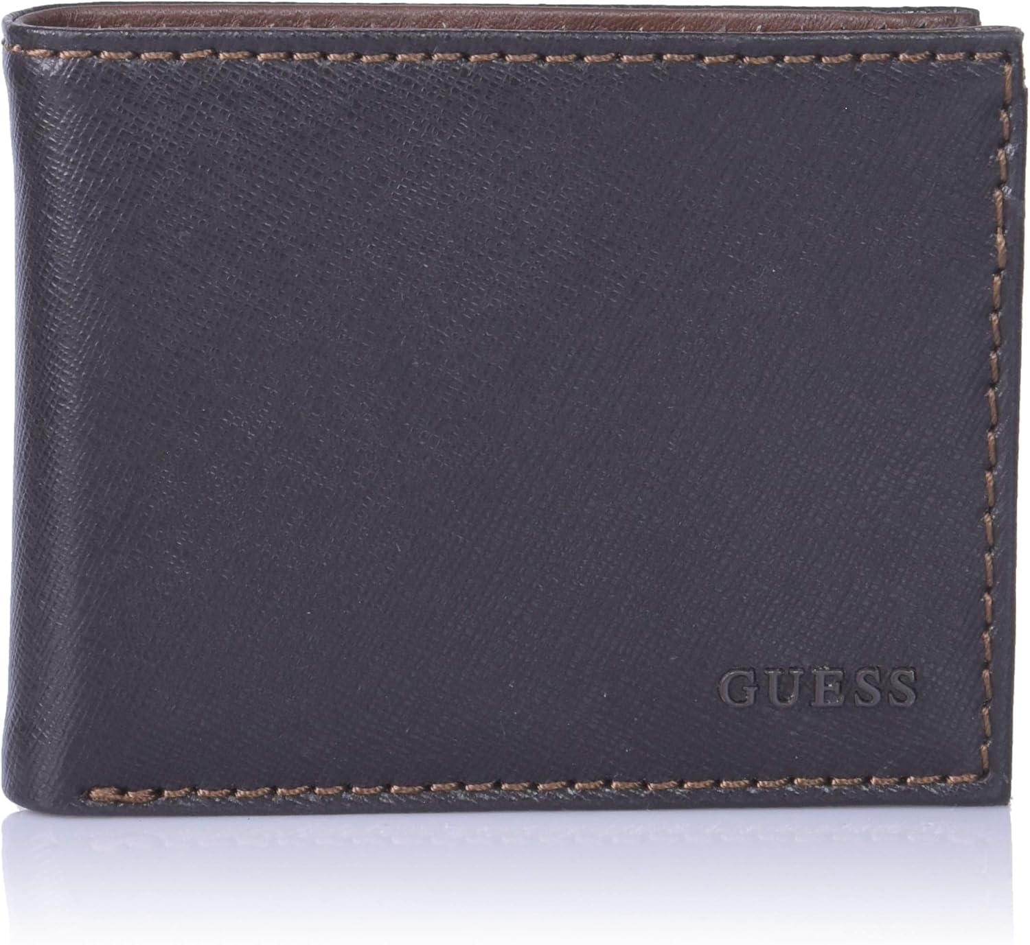 Guess Men's Genuine Leather Slim Card Holder Bifold Wallet with Stitch Details at Amazon Men’s