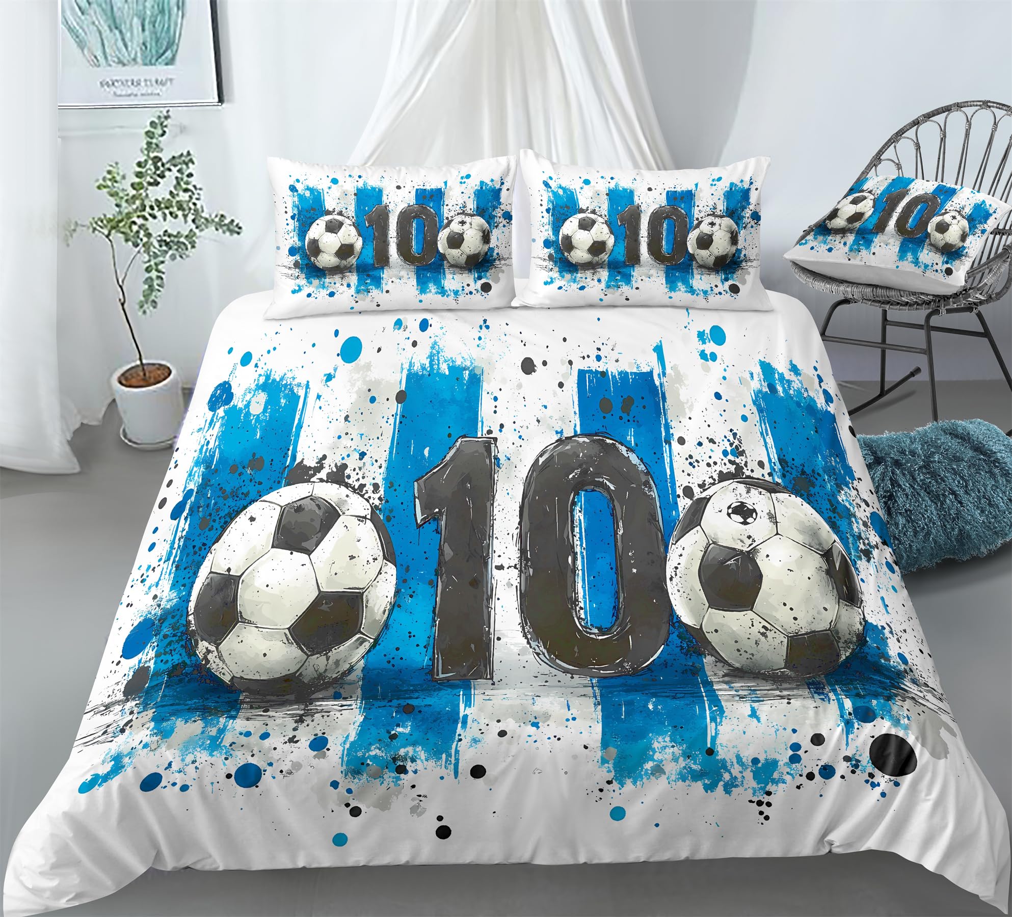 Photo 1 of REALIN Soccer Football Duvet Cover Set Hand-Drawn The Ball Game Sport Soccer Bedding Girl Boy Kids Bed Sets 3/4PCS Quilt Covers/Sheets/Pillow Shams,Twin/Full/Queen/King (A,Full-200x229cm-3PCS)