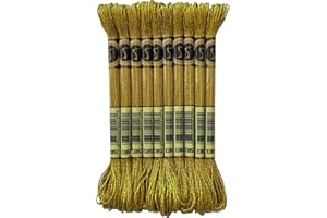 8 Meters 12 Strands Metallic Embroidery Floss Cross Stitch Needlework Thread, Metallic Dk Gold, 10 Skeins