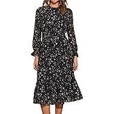 Allegra K Fall Casual Floral Dress for Women 2025 Long Sleeve Crew Neck Chiffon Midi Tea Party Ruffle Dresses
