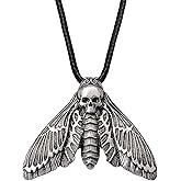 HAQUIL Skull Necklace, Skull Death's-Head Hawkmoth Pendant, Faux Leather Cord, Skul Jewelry Gift (Style 1) (AD)
