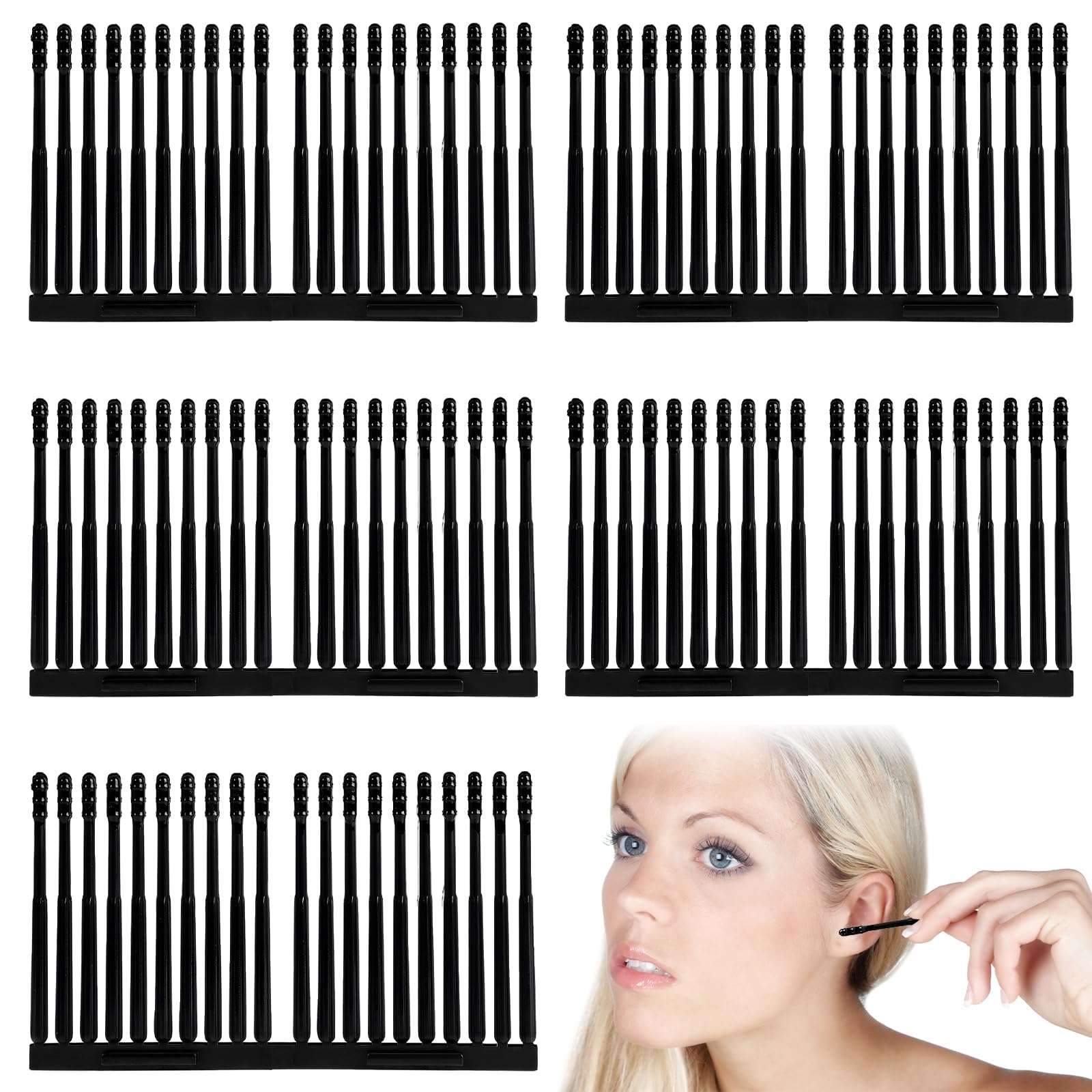 Photo 1 of 100PCS Sticky Ear Wax Remover, Disposable Adhesive Ear Digging Stick, Earwax Removal Swabs, Safe and Portable, Suitable for Children and Adults (Black)