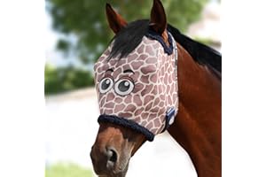 Harrison Howard All Round Mesh Horse Fly Mask UV Protective with Fleece Padded Edging and Fun Prints Forelock Opening Design Mask for Horse Giraffe Medium
