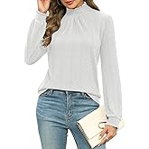 Micoson Womens Mock Neck Blouses Pleated Textured Shirts Long Sleeve Stretch Casual Tunic Tops Dressy Fashion Blouse