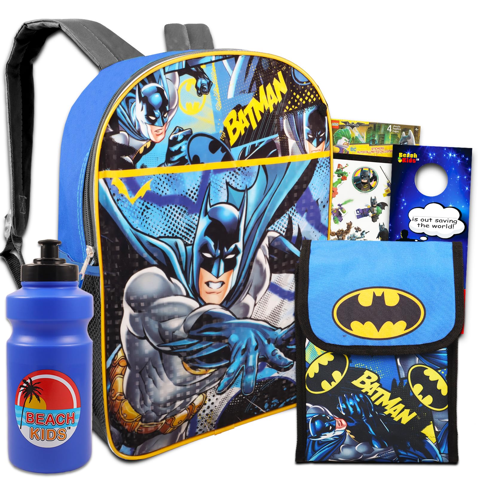 Photo 1 of Fast Forward Batman Backpack with Lunch Box Set - Bundle with 16" Batman Backpack, Batman Lunch Box, Water Bottle, Stickers, More | Batman Backpack for Boys 4-6