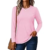 YUCOLEN Women's Cotton Long Sleeve Shirts Crewneck Cotton Basic T-Shirt Solid Color Soft Comfy Casual Tops Tees for Women