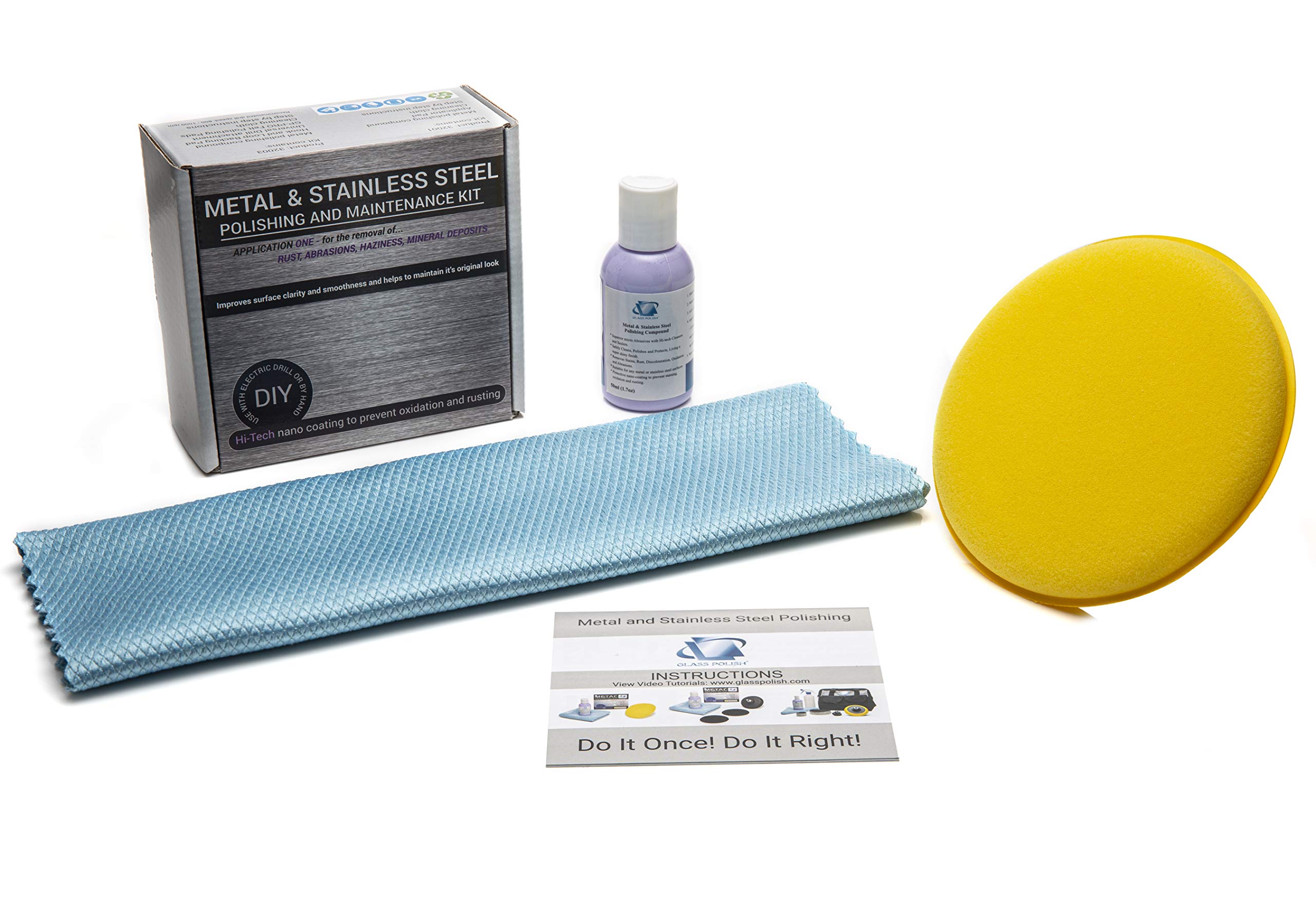 Glass Polish 50ml (1.7oz) Metal & Stainless Steel Hand Polishing Kit for Easy Clean, Polish, Shine and Protect - GP32001