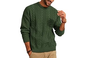 PJ PAUL JONES Mens Crewneck Sweater Casual Cable Knit Pullover Sweater Drop Shoulder Solid Knitted Sweaters