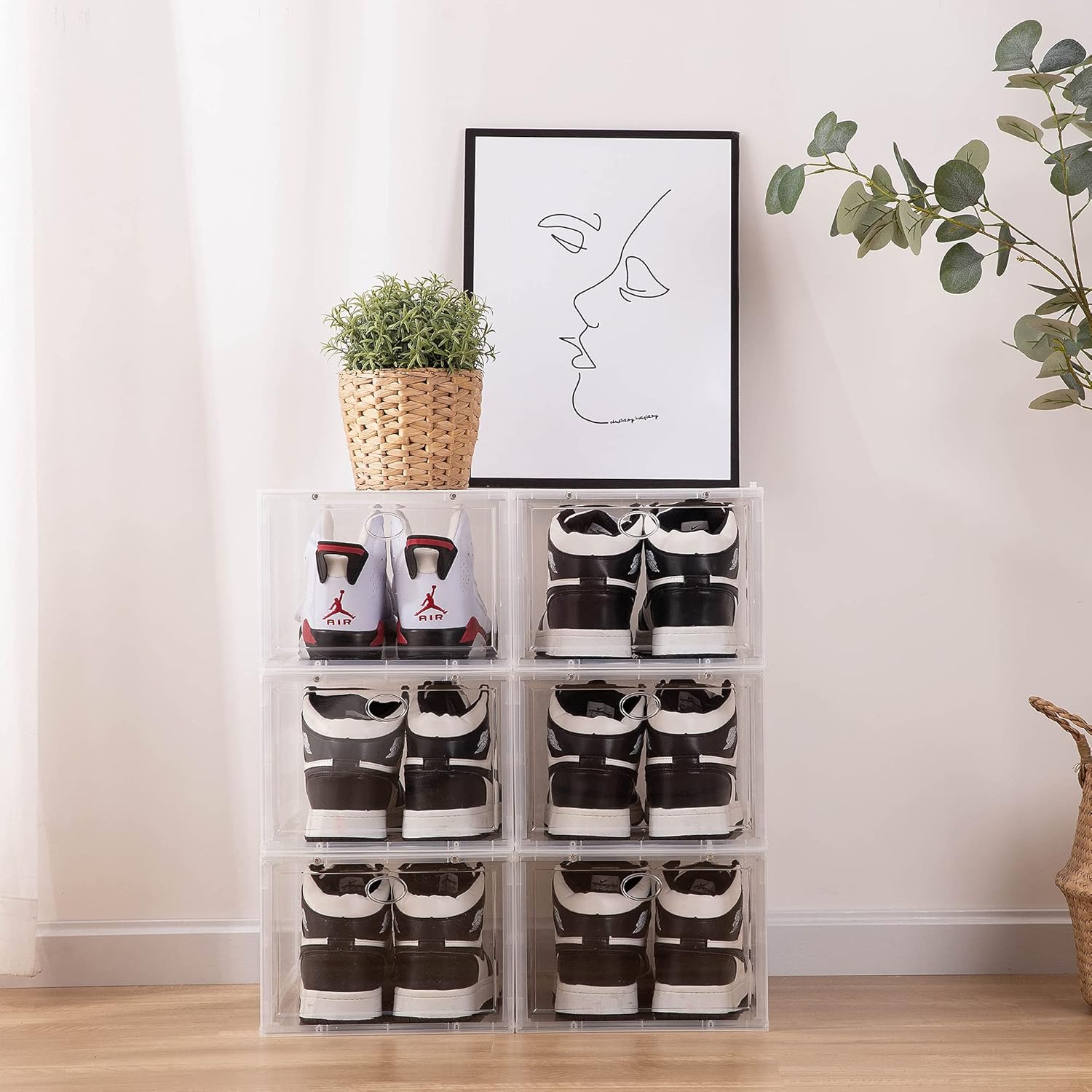 SOGOBOX Drop Front Shoe Box,Set of 6,Shoe Box Clear Plastic Stackable,Shoe Containers with lids,Shoe Storage Box and Shoe Organizer for Display Sneakers,Fit up to US Size 12(13.8”x 9.84”x 7.1”) Clear: Home Improvement
