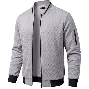 JMIERR Men's Textured Full Zip Bomber Jacket Multi Pockets | Textured Polyester, Full Zip Closure, Front Pockets, Sleeve Pock