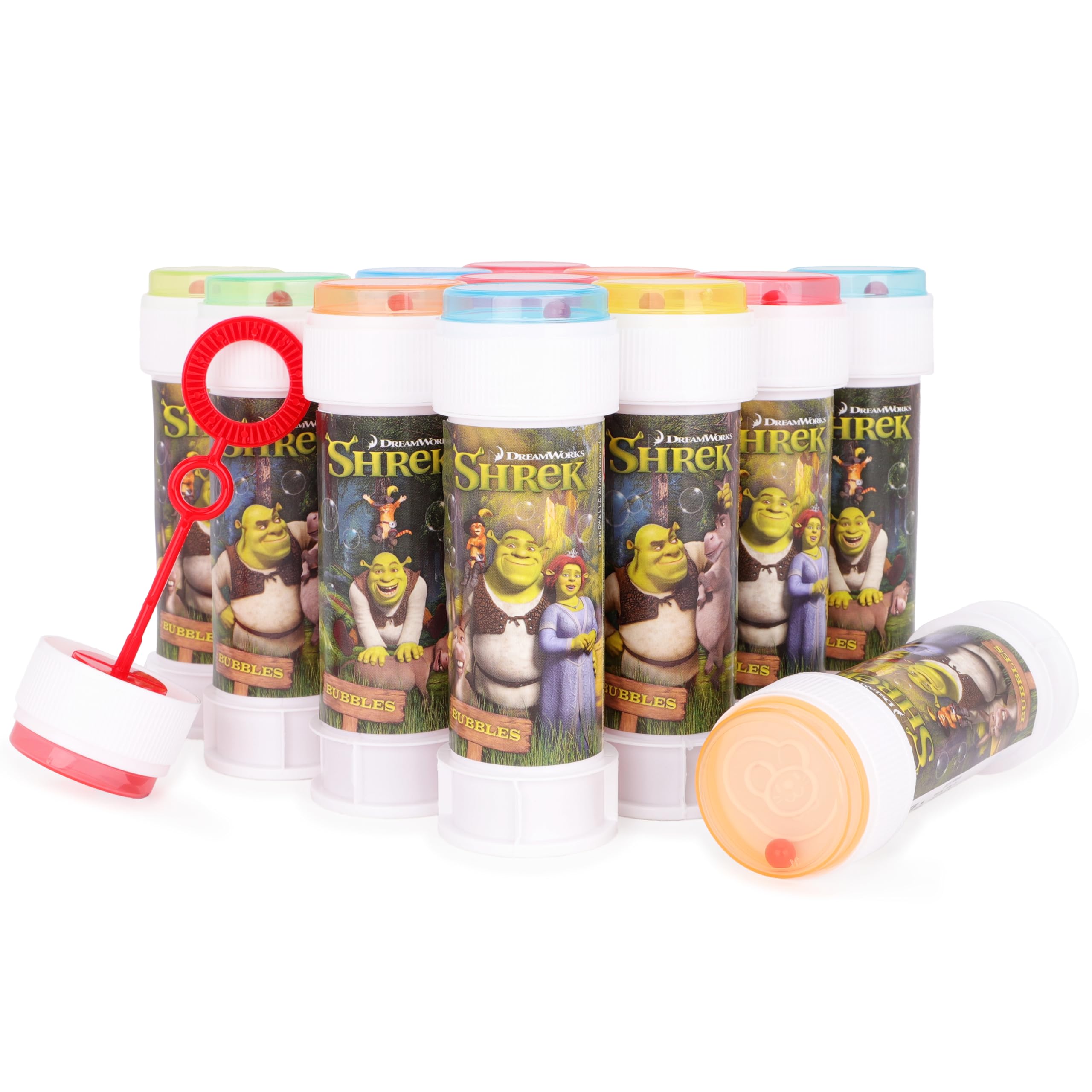 Toyland® Pack of 12 Shrek Bubbles With Wands, 60ml Solution & Novelty Maze Lid - Pocket Money & Party Bag Toys