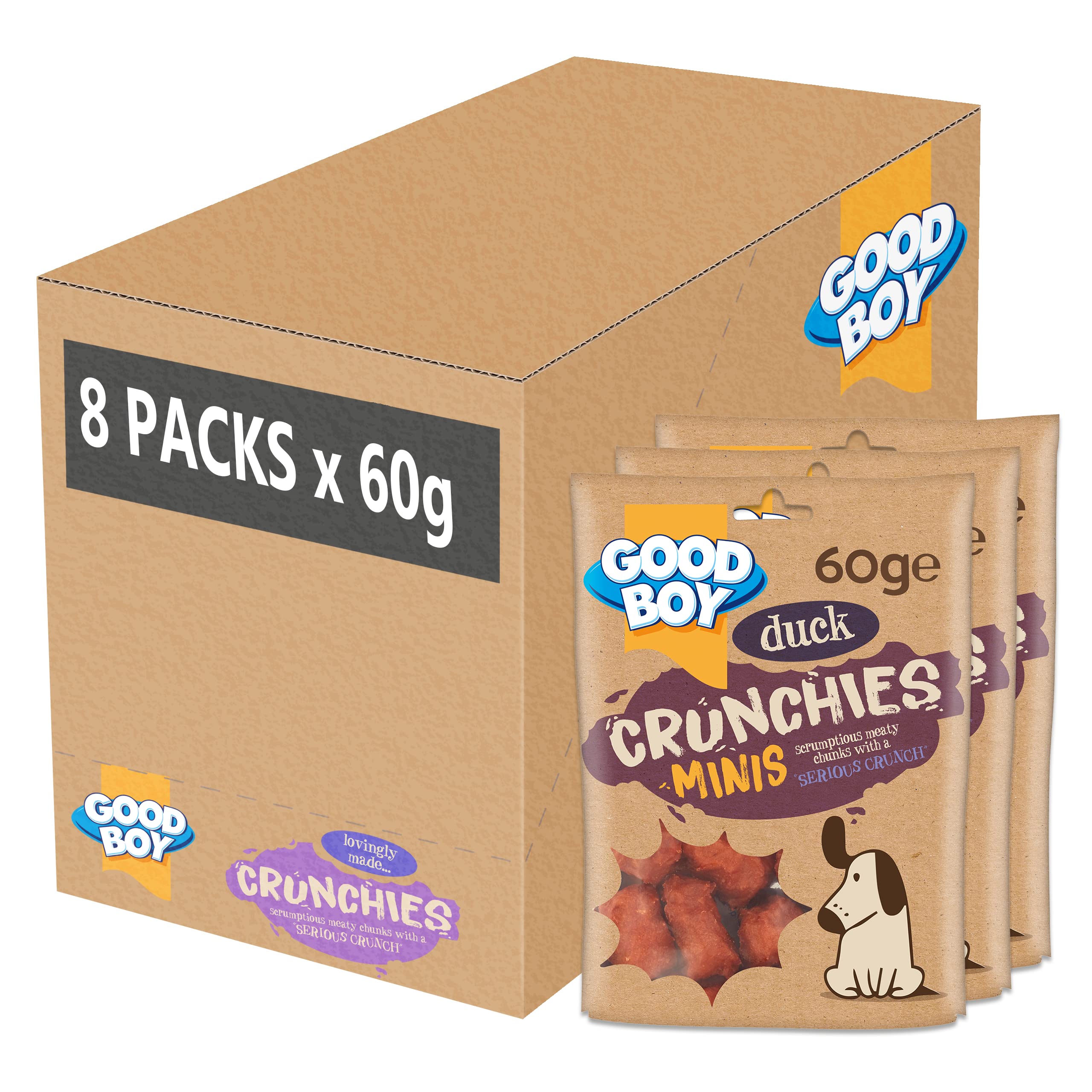 Good Boy Crunchies Mini Duck - Natural Dog Treats - Training Treats - Bulk Box - 8 x 60g