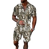 UOUA Mens Summer Track Suits 2 Piece Shorts Sets Short Sleeve Sweatsuit Outfits 1/4 Zip Golf Polo Splicing Striped Shirts