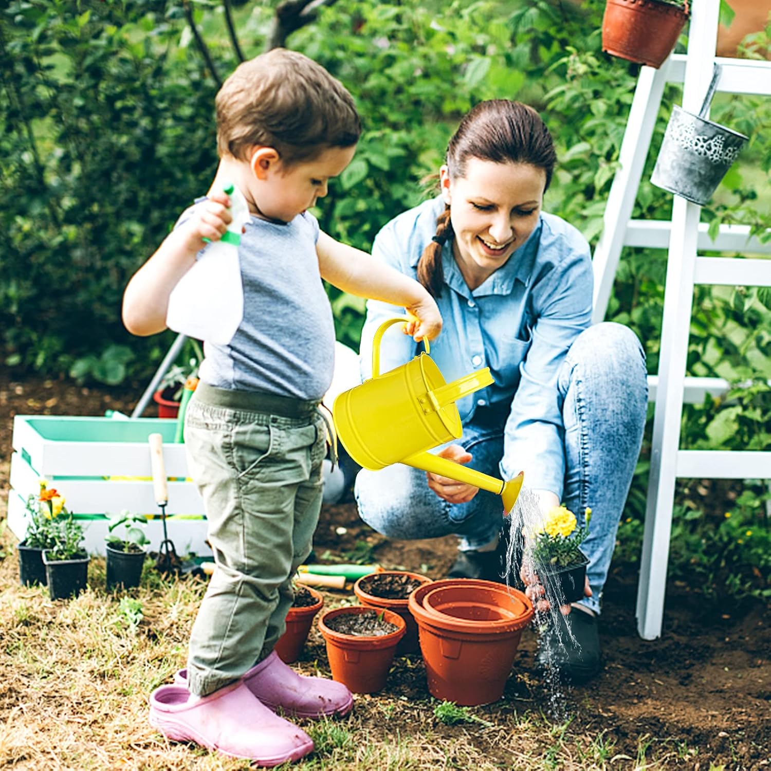 HORTICAN Galvanized Watering Can Small Lightweight Indoor Outdoor Garden Plants, Kids Watering Can, with Shower Head 1.5L/0.3 Gallon, Yellow : Garden & Outdoor