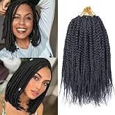 Xtrend 10 Inch 6 Packs Box Braids Crochet Hair Pre-looped Knotless Short Bobo Box Braids 3X Bohemian Braiding Hair Extensions Synthetic Crochet Hair for Women (18Strands/pack 1B#)