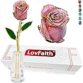 LovFaith Valentine Gift Real Rose Dipped 24K Gold with Crystal Stand, Best Anniversary Rose Gift for Her Wife Mother Birthday Christmas (A5. Pink -Original Rose)