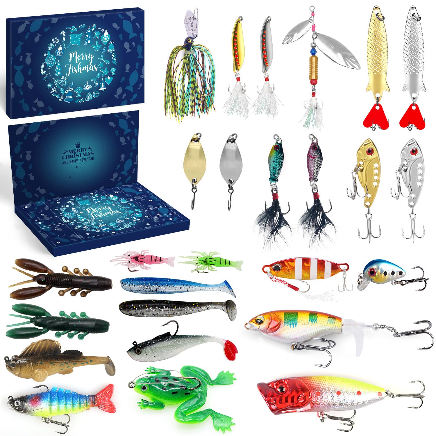 iZoeL Fishing Advent Calendar Men 2025, Fishing Tackle Advent Calendar Gifts for Dad Grandfather Teen Boys Teenage Boys Uncle Brother Women 24 Fishing Hooks Gear Acessories Christmas