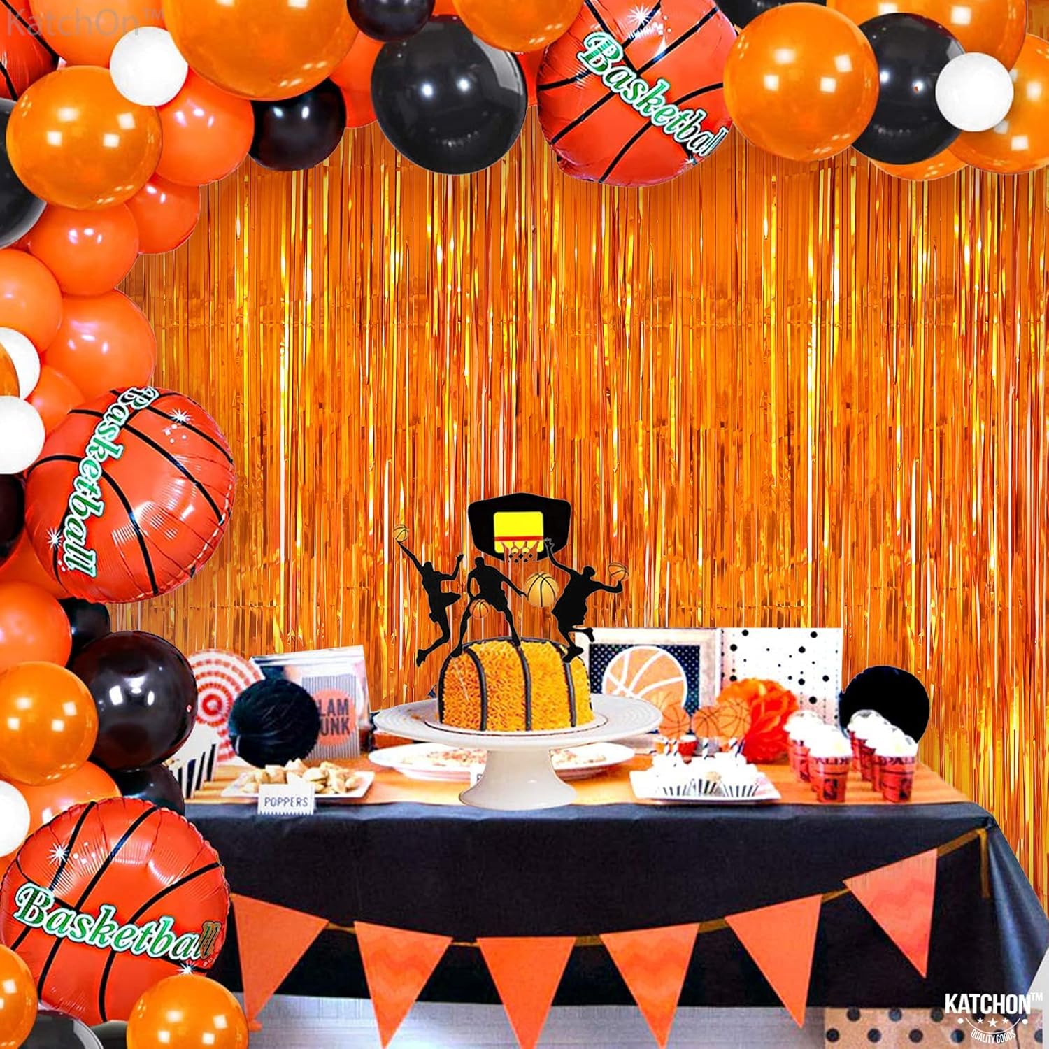 KatchOn, XtraLarge Orange Fringe Backdrop Curtain - 3.2x8 Feet, Pack of 2 | Orange Streamers for Basketball Party Decorations, Birthday Decorations, Basketball Decor | Halloween Decorations