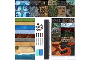sabermaster DND Map 32 Terrain 24” x 36",17” x 17",13” x 17" Double Sidedv Grids Dry Erase Battle Mats for Dungeons & Dragons Game with Dice Set,Clips,Eraser,Markers