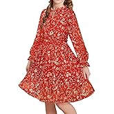 GRACE KARIN Girls Fall Long Sleeve Dress Formal Party Holiday Smocked Waist Midi Dresses 5-12Years