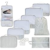 Foxy Traveler 9 Set Packing Cubes - Suitcase Organizer, Cute Packing Cubes, Travel Bags Organizer for Luggage with Hanging Toiletry and Shoe Bag, Travel Essentials for Women, Men and Kids -Stripe