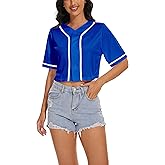 Women's Baseball Jersey Short Crop Tops Blank Button Casual Softball Shirt Activewear Tee Summer Clothing