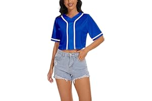 BAICAIYU Women's Baseball Jersey Short Crop Tops Blank Button Casual Softball Shirt Activewear Tee Summer Clothing