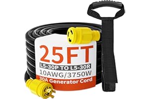 huanchain 3 Prong 30 Amp Generator Cord 25 Feet Heavy Duty,NEMA L5-30P/L5-30R 10 Gauge 125V SJTW Yellow Lock Generator Extension Cord Waterproof, ETL Listed