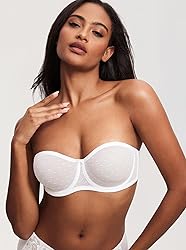 DOBREVA Women's Mesh Strapless Bra Sheer Unlined