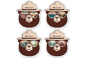 HYPERLAMA Funny Smokey The Bear Sticker, Smokey The Bear Resist Bumper Stickers for Car Truck Laptop, Firefighting Wildfires Camping Stickers, National Parks Gifts for Men, Women, Nature Lovers, 4.6x5 (4 PCS)