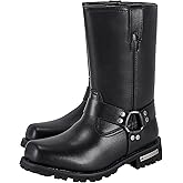 RiderVibe Men's Motorcycle Boot Black Riding Boots for Biker-Waterproof PU Leather Mid Calf Fashion Casual Boots