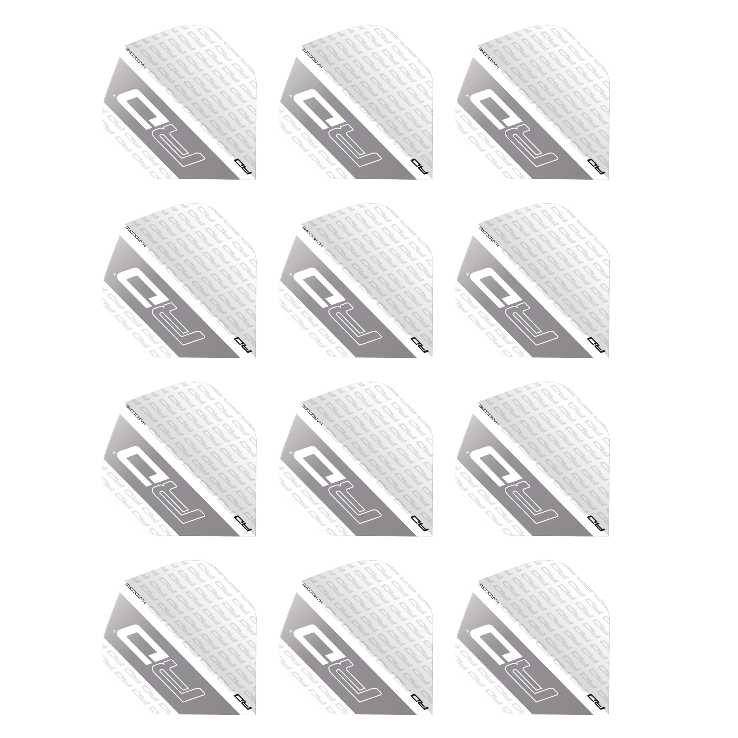 RED DRAGON Hardcore XT White and Silver RD Logo Extra Thick Standard Dart Flights - 4 sets Per Pack (12 Dart Flights in total)