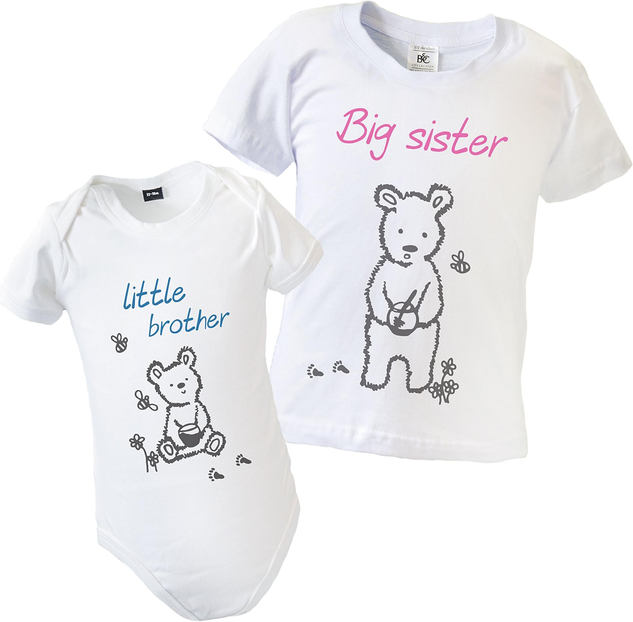 Big Sister Little Brother Matching t-shirt with bear design (1-2yrs - 3-6mths)