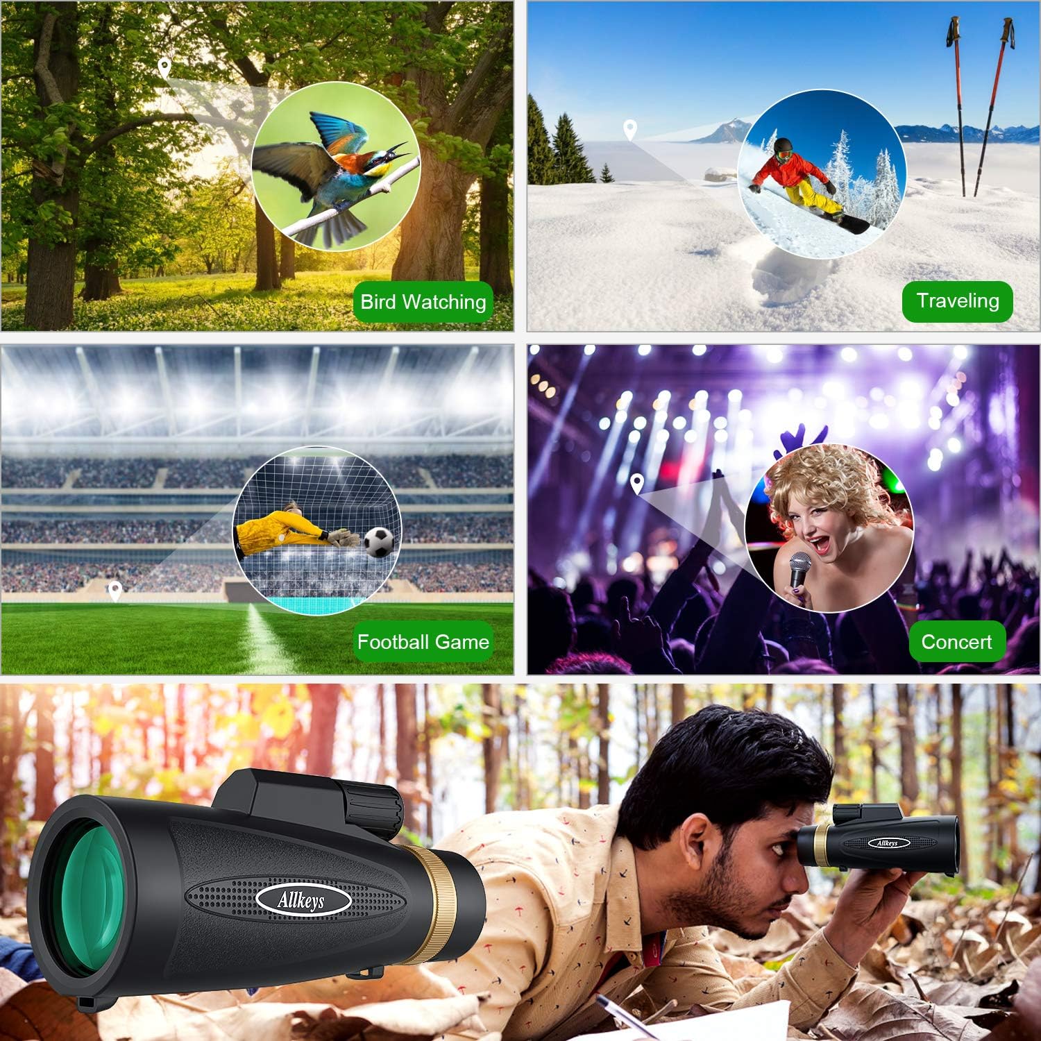 Allkeys 16x55 High Definition Monocular Telescope and Quick Smartphone Holder, 2020 Newest Waterproof Monocular, Day & Low Night Vision, BAK4 Prism for Wildlife Bird Watching Hunting : Camera & Photo
