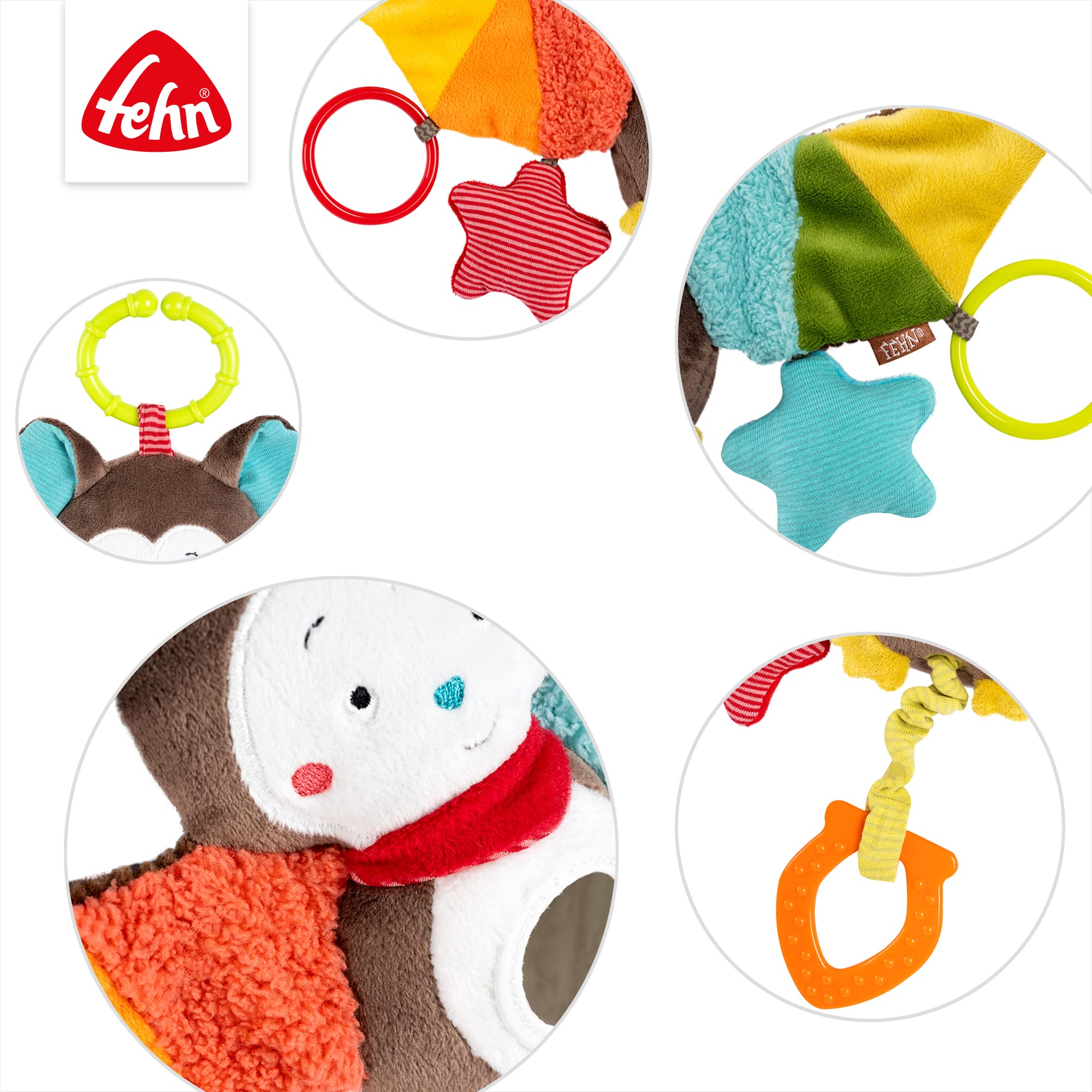 Fehn Activity-Spieltier Fledermaus – Baby Motorikspielzeug für Kinderwagen, Kinderbett und Babyschale zum Beißen, Greifen und Geräusche erzeugen - Beißring Spielzeug für Babys und Kinder ab 0+ Monaten 5